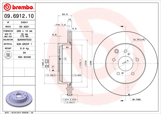 BREMBO 09.6912.10 Discofreno