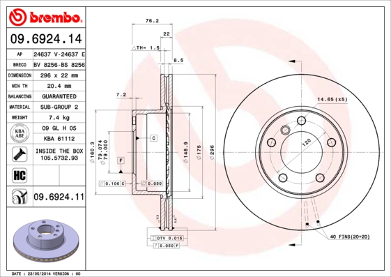 BREMBO 09.6924.11 Bremsscheibe