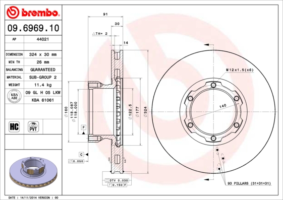 BREMBO 09.6969.10 PRIME LINE Bremsscheibe