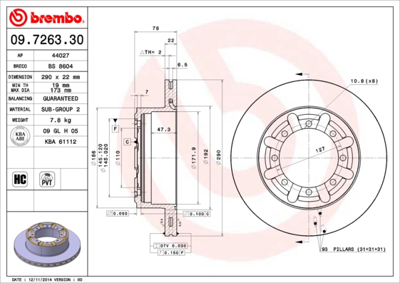 BREMBO 09.7263.30 Bremsscheibe