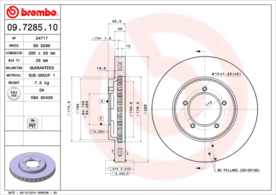 BREMBO 09.7285.10 PRIME LINE Bremsscheibe
