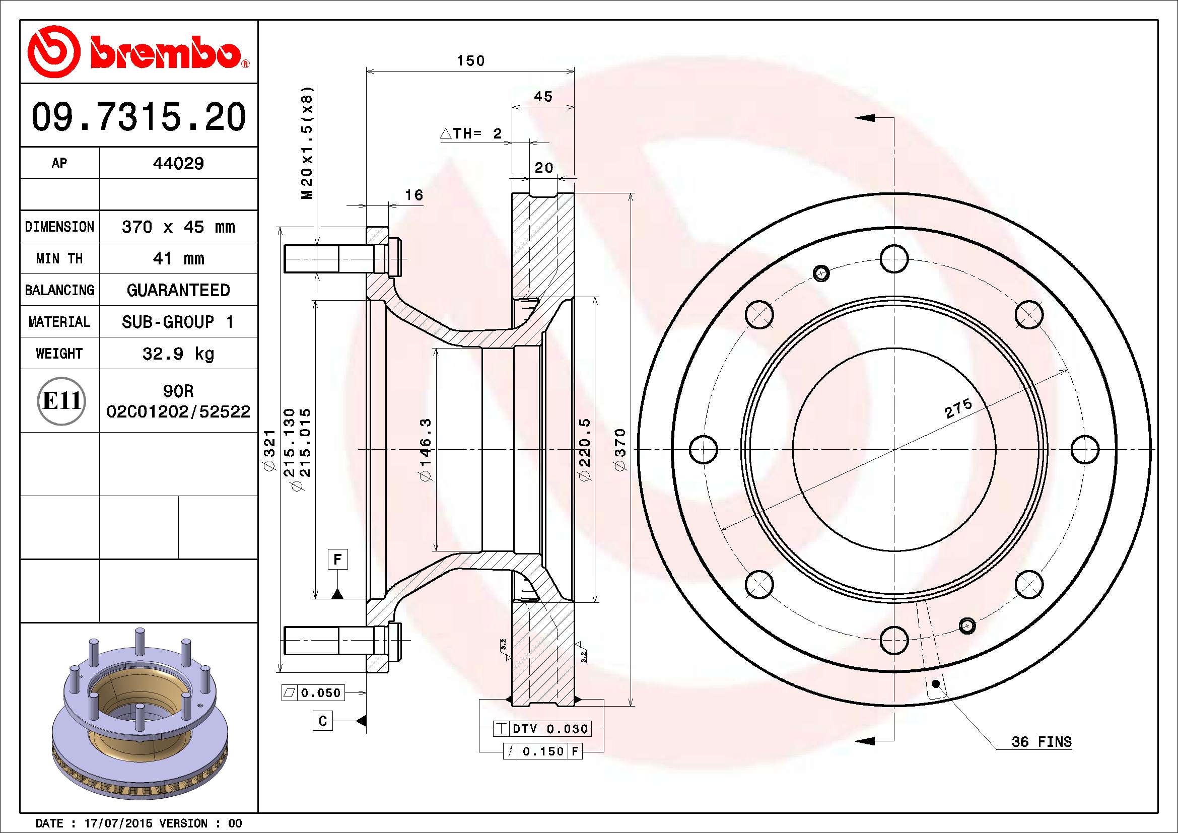 BREMBO 09.7315.20 Bremsscheibe