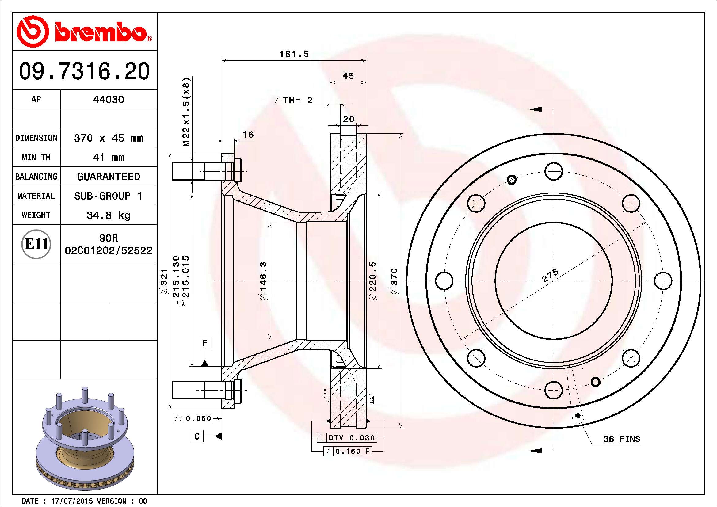 BREMBO 09.7316.20 Bremsscheibe