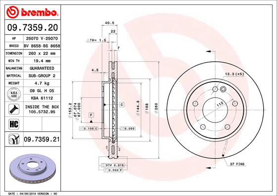 BREMBO 09.7359.21 Discofreno