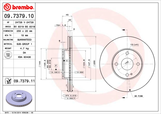 BREMBO 09.7379.11 Discofreno