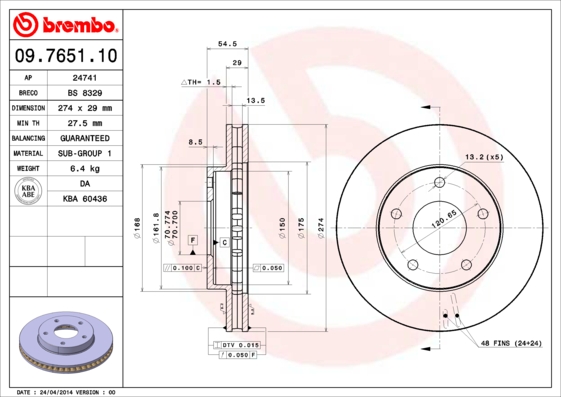 BREMBO 09.7651.10 PRIME LINE Bremsscheibe