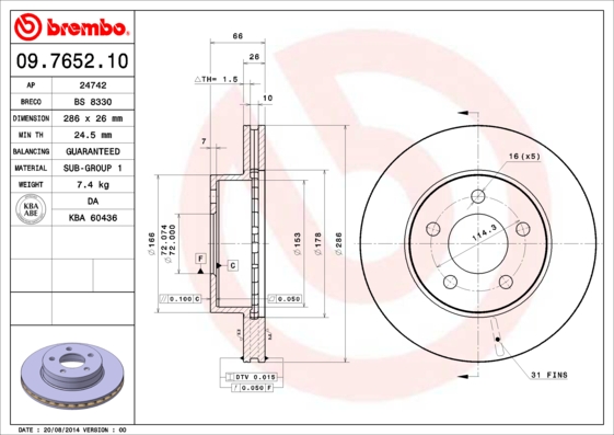 BREMBO 09.7652.10 Discofreno