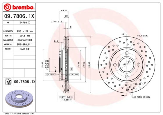 BREMBO 09.7806.1X Bremsscheibe