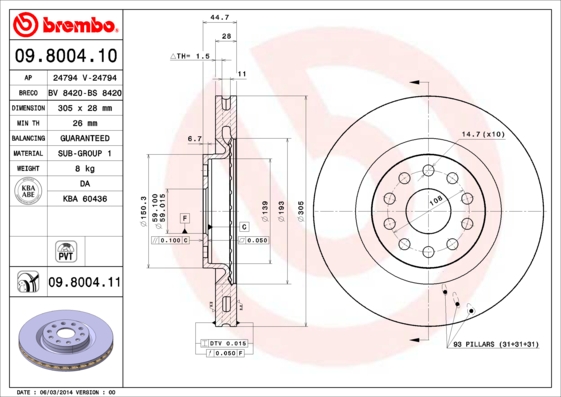 BREMBO 09.8004.11 Bremsscheibe