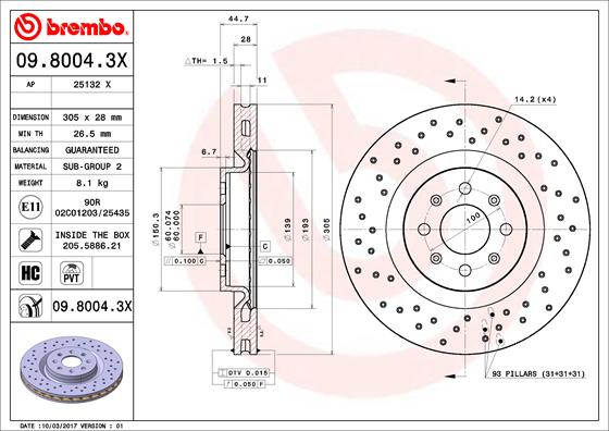 BREMBO 09.8004.3X Bremsscheibe