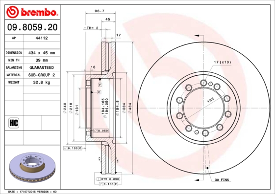 BREMBO 09.8059.20 Bremsscheibe