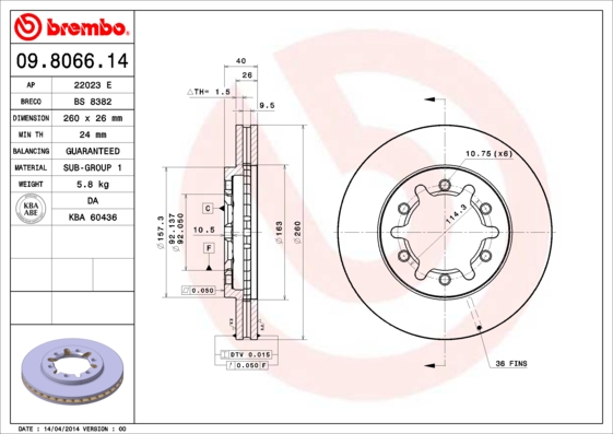 BREMBO 09.8066.14 Bremsscheibe