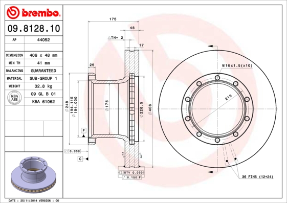 BREMBO 09.8128.10 Bremsscheibe