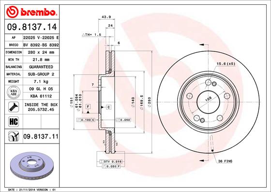 BREMBO 09.8137.14 Discofreno