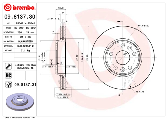 BREMBO 09.8137.31 Discofreno