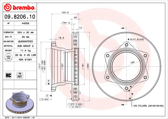 BREMBO 09.8206.10 Bremsscheibe