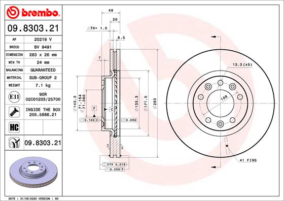 BREMBO 09.8303.21 Brzdový...