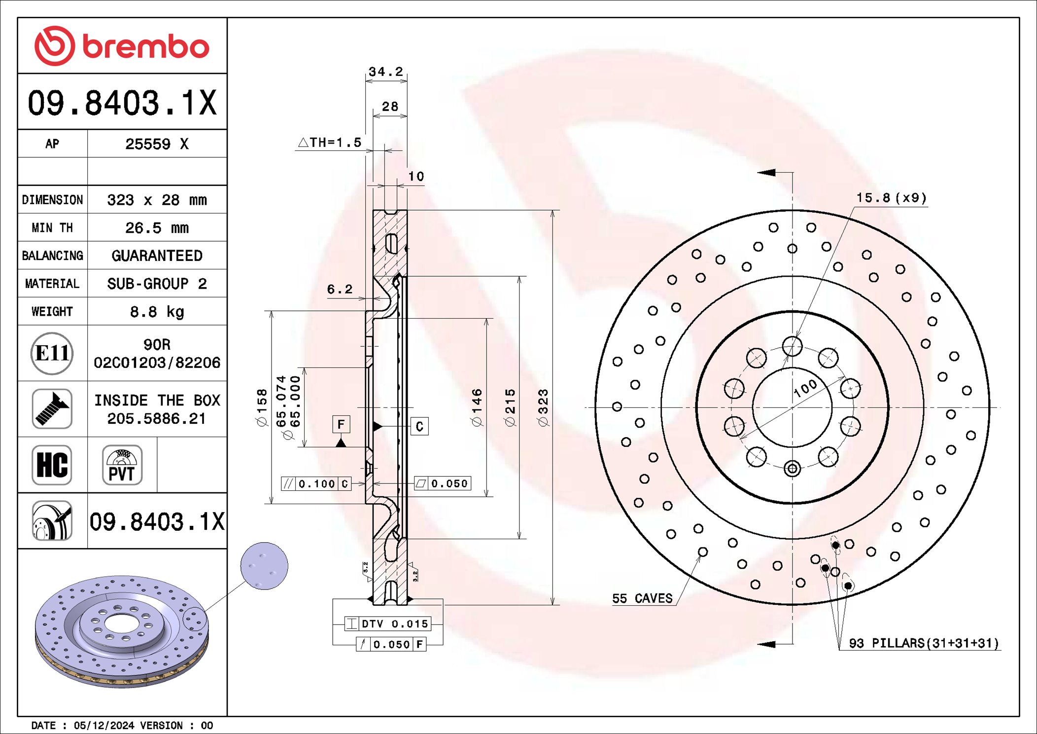 BREMBO 09.8403.1X XTRA LINE - Xtra Brzdový kotúč