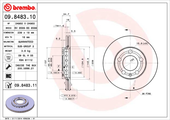 BREMBO 09.8483.10 Brzdový...