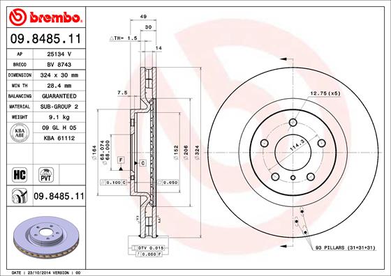 BREMBO 09.8485.11 Bremsscheibe