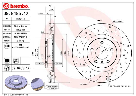 BREMBO 09.8485.1X Bremsscheibe