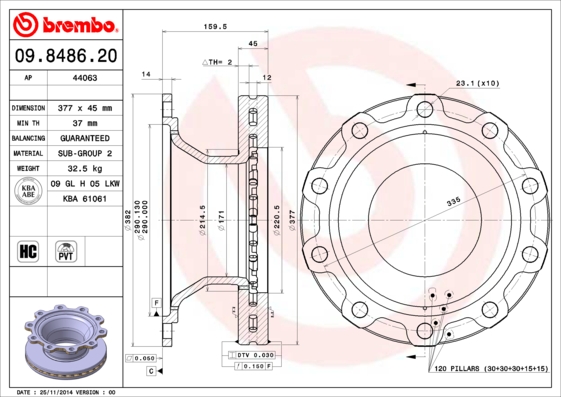 BREMBO 09.8486.20 Bremsscheibe