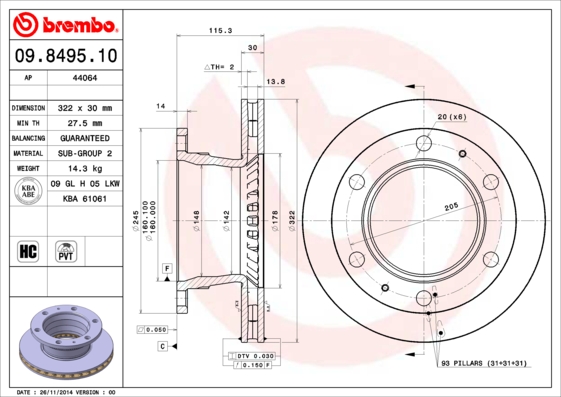 BREMBO 09.8495.10 Bremsscheibe