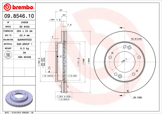 BREMBO 09.8546.10 Bremsscheibe