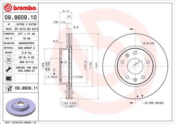 BREMBO 09.8609.10 Bremsscheibe