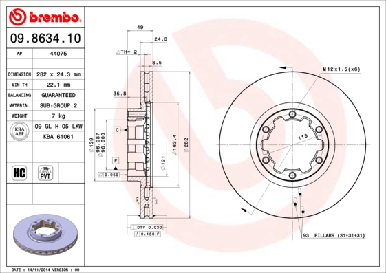 BREMBO 09.8634.10 Bremsscheibe