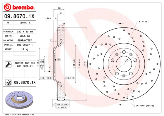 BREMBO 09.8670.1X Bremsscheibe