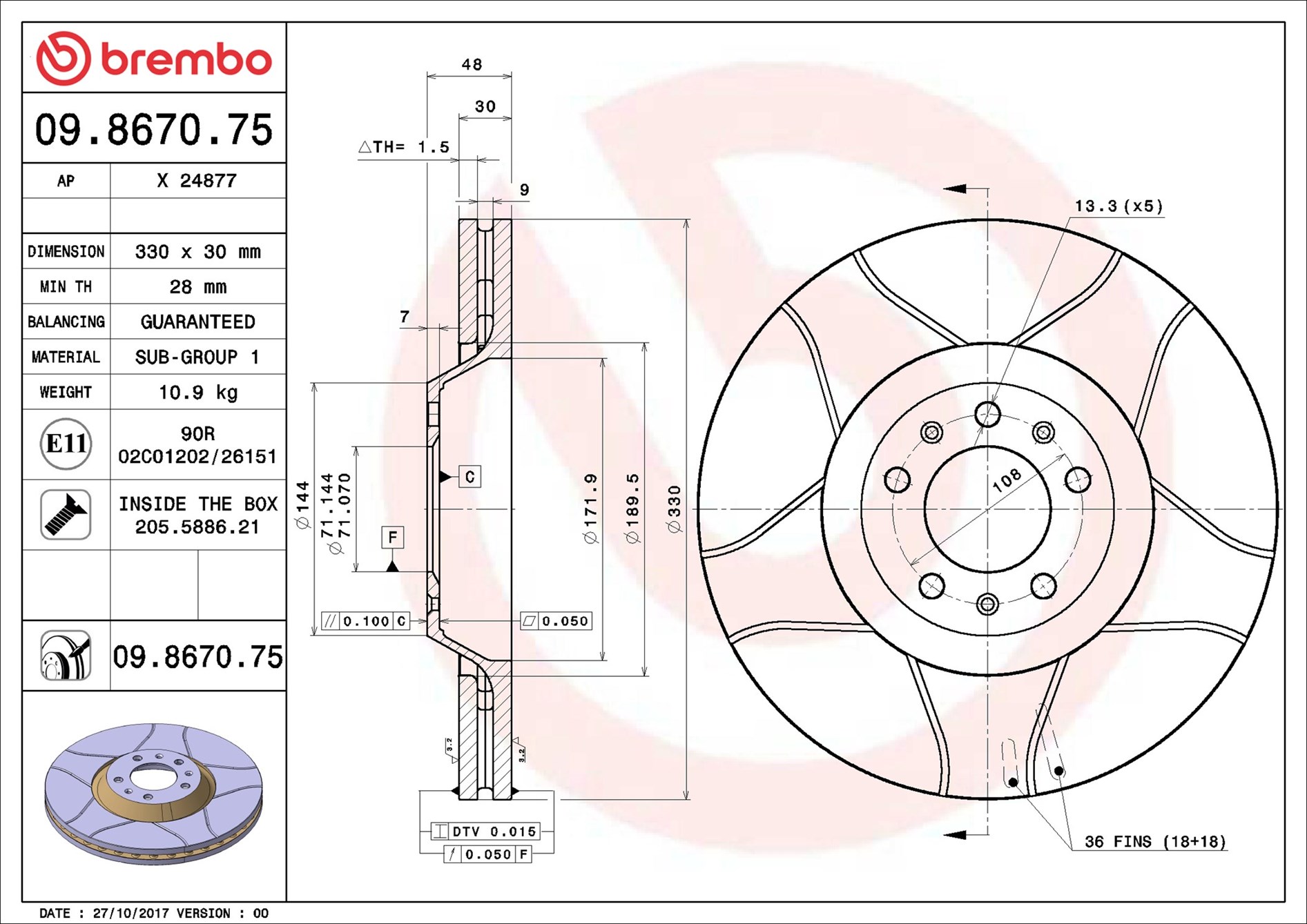 BREMBO 09.8670.75 XTRA LINE - Max Bremsscheibe