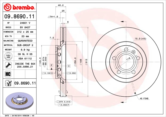 BREMBO 09.8690.11 Discofreno