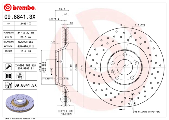 BREMBO 09.8841.3X Bremsscheibe