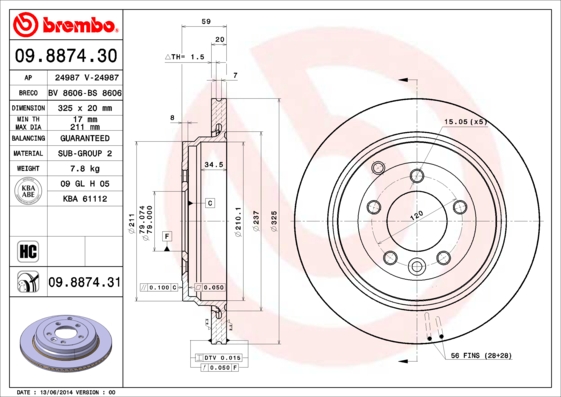 BREMBO 09.8874.30 Bremsscheibe