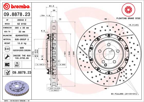 BREMBO 09.8878.23 Bremsscheibe