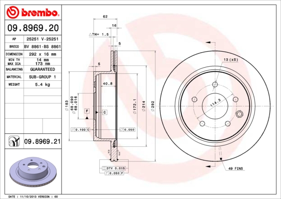 BREMBO 09.8969.21 Bremsscheibe