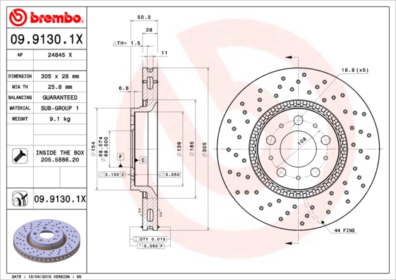 BREMBO 09.9130.1X Bremsscheibe