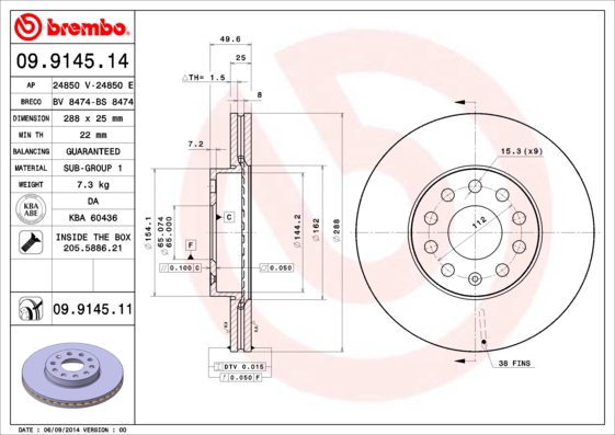 BREMBO 09.9145.14 Bremsscheibe