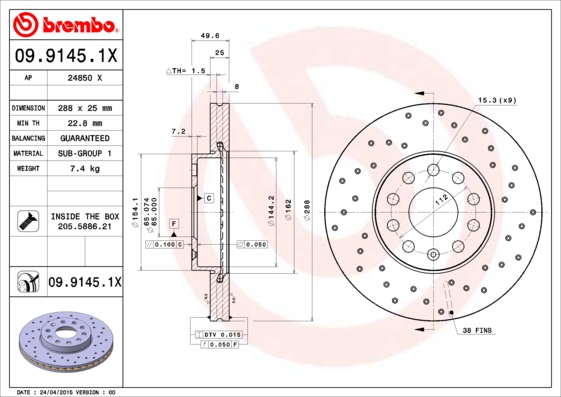 BREMBO 09.9145.1X Discofreno