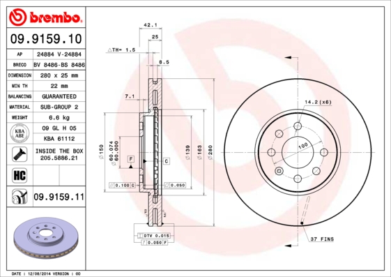 BREMBO 09.9159.11 Bremsscheibe