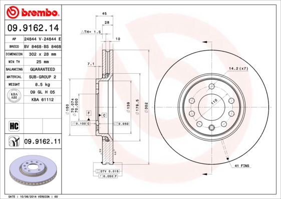 BREMBO 09.9162.11 Brzdový...