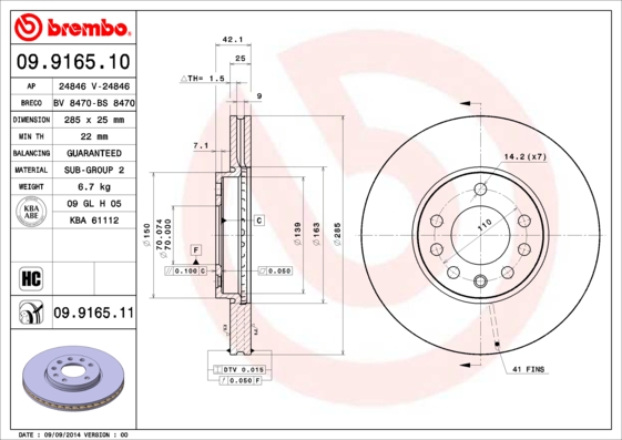 BREMBO 09.9165.10 Bremsscheibe