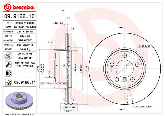 BREMBO 09.9166.11 Bremsscheibe