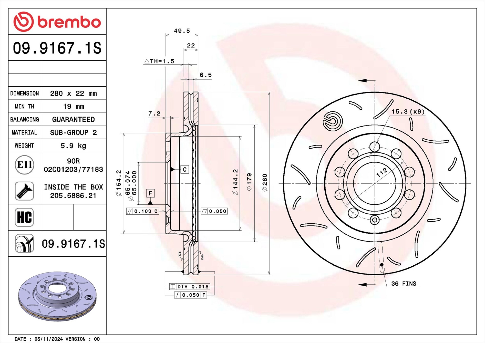 BREMBO 09.9167.1S Brake...