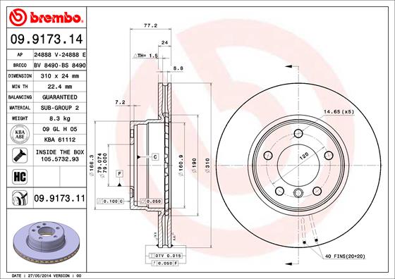 BREMBO 09.9173.11 Bremsscheibe