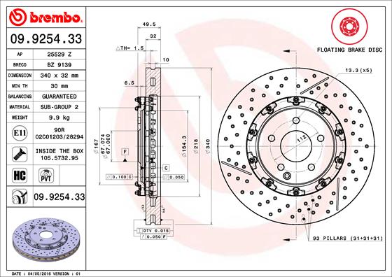 BREMBO 09.9254.33 Bremsscheibe