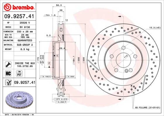 BREMBO 09.9257.41 Bremsscheibe