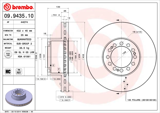 BREMBO 09.9435.10 Bremsscheibe