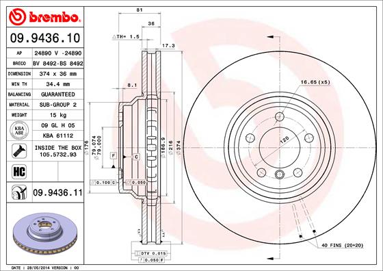 BREMBO 09.9436.11 Bremsscheibe